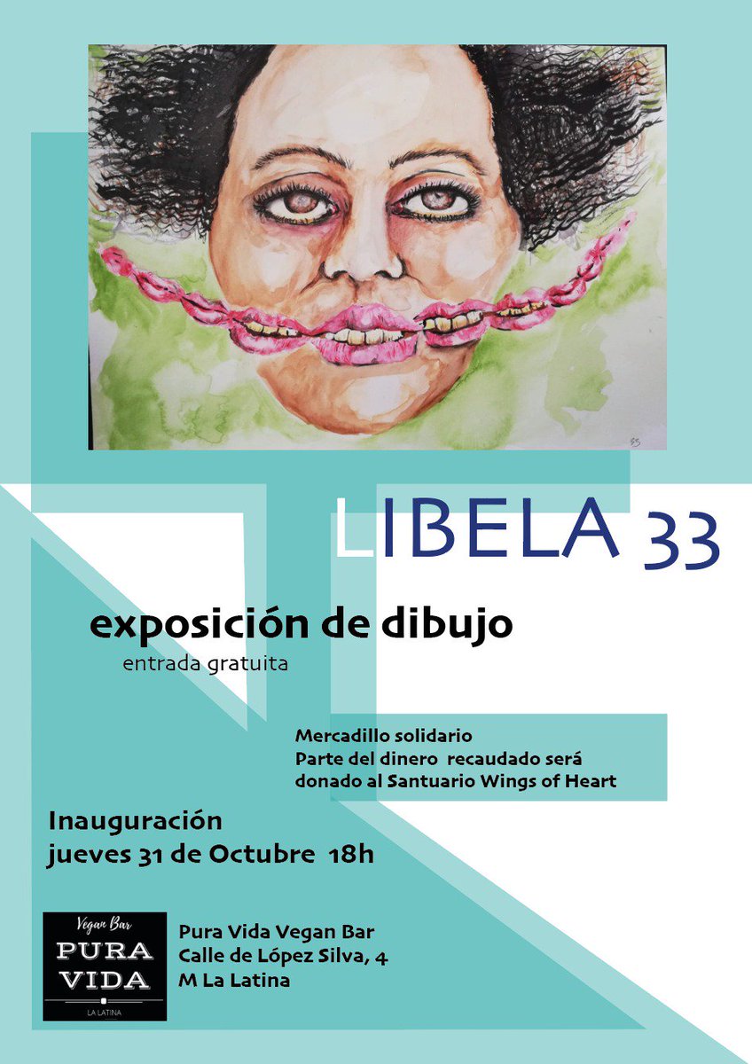 OjoQTodoLoVe's tweet image. Nuestra gran artista #Libela está otra vez de exposición.

El jueves dia 31 de Octubre será la inauguración en el "Pura Vida Vegan Bar", donde aparte de poder disfrutar de una rica hamburgesa vegana, podrás comprarte algo en el mercadillo solidario y ver todos esos dibujos locos.