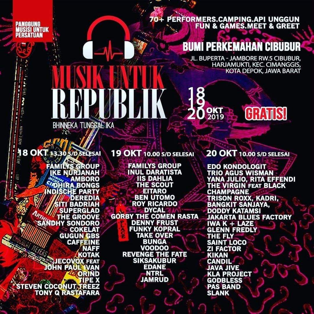MALAM INI!!!
Slank bakal band penutup Konser Musik Untuk Republik, on stage pukul 22.30 WIB.

Jangan lupa merapat, karena acara ini GRATISS &amp; terbuka untuk umum!

Belom Hafal Lirik Lagu #SLANK? Buruan hafalin di liriklaguslank.site