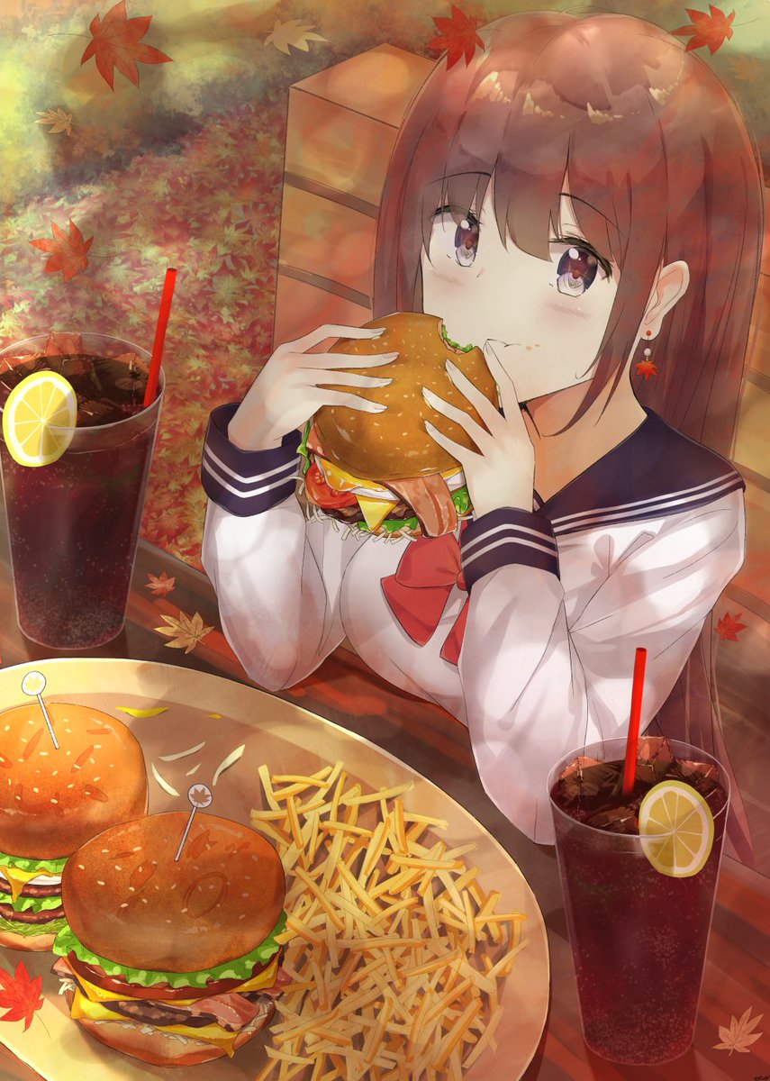 モンブラン Ar Twitter 何て美味しそうなハンバーガーとポテト いっぱい食べるところを自分と重ねてしまいました 可愛いイラストありがとうございます