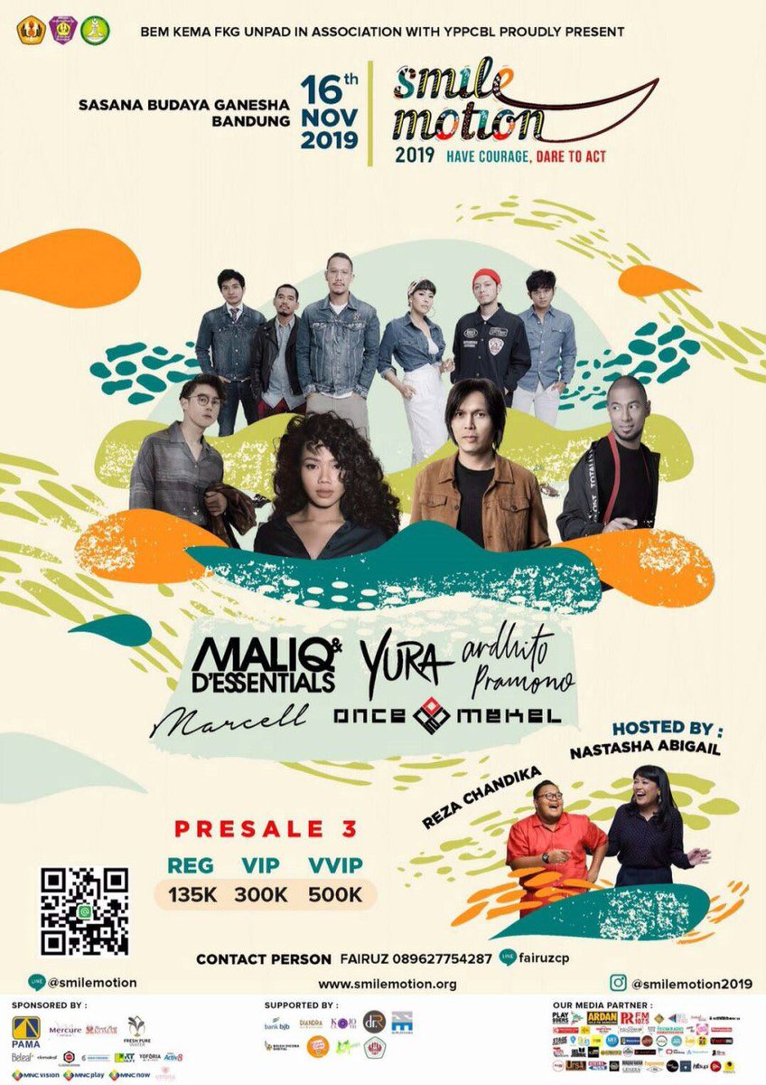 #InfoEvent

PRESALE 3 IS OUT!!

Here’s the pricelist of PRESALE 3 tickets:
REG 135K
VIP 300K*
VVIP 500K* 

*limited seats and get extra privileges

For ticket enquiry please contact:
Vanya
082219172204 (Line : vanyadindas)

#smilemotion2019
Have Courage, Dare to Act