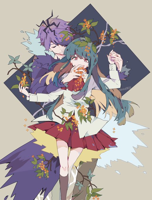 金木犀と 湯田なっぱのイラスト