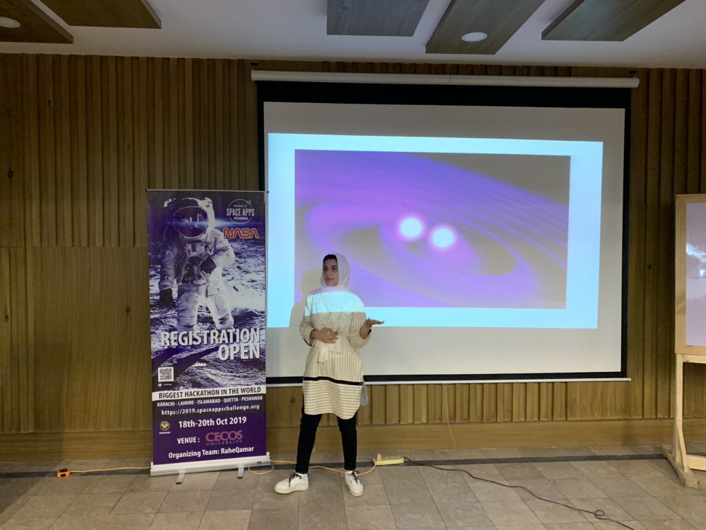 PeshawarApps's tweet photo. The presentations have come to an end!

There’s tension and excitement in the air as judges shortlist two winning teams!

In the meantime, an interesting lecture on “Neutron Stars” by @yaganasyed, facilitator at @RaheQamar and student @Official_NUST is underway

#SpaceApps https://t.co/iGJb6cxmw7