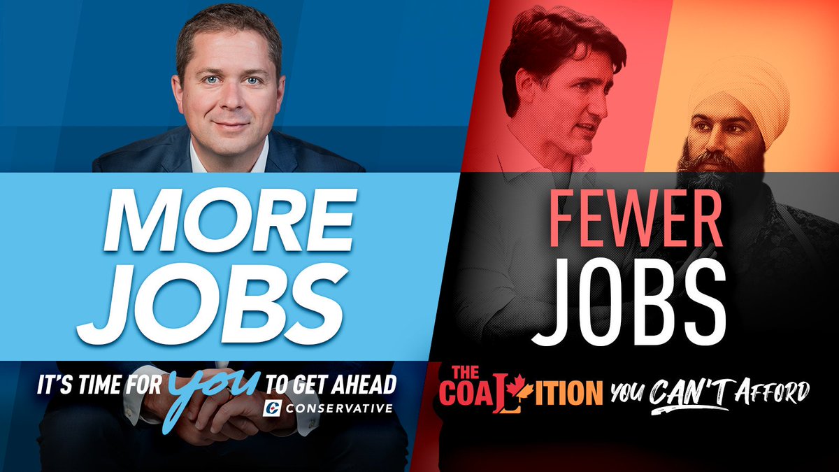 AndrewScheer's tweet photo. The choice is clear: A Conservative majority government that will create jobs. Or a Trudeau-NDP coalition that will kill them.

Learn more about what this coalition means for you: https://t.co/rAobD90qJs https://t.co/RpajaLOXd4