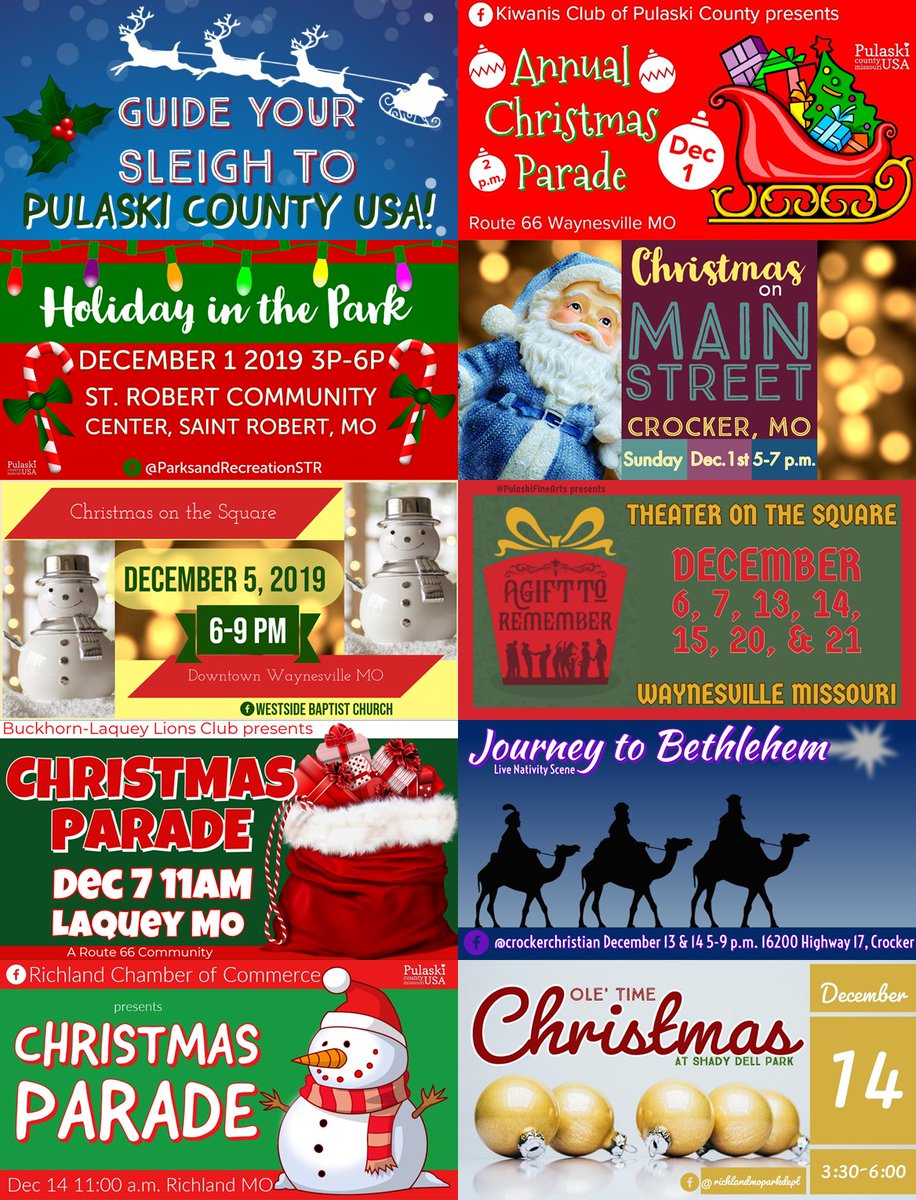 PulCoUSA's tweet photo. Guide your sleigh to #PulaskiCountyUSA this holiday season! #MidMissouriEvents #FortLeonardWood #WeekendPlans https://t.co/CarxlVf3WY