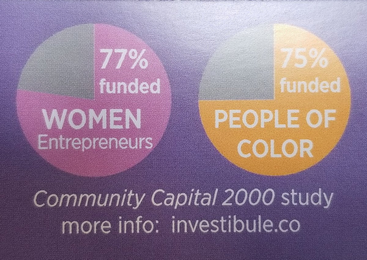 #COCAP19 If we want to change who gets funding, we need to change who does the funding!
In community investing, women and people of color are way more likely to get funded.
Encouraging findings in recent study:
investibule.co/community-capi…