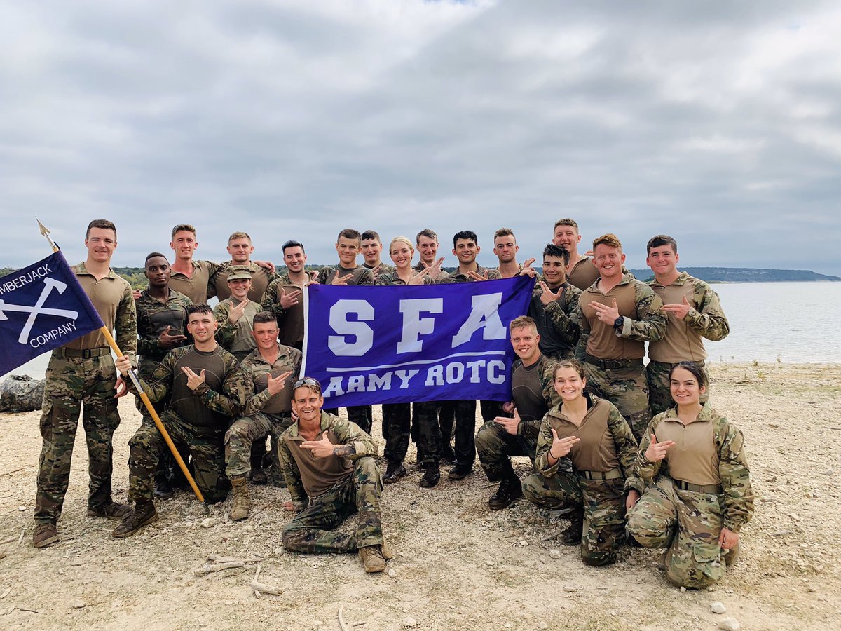 sfa_rotc's tweet photo. A huge congrats to SFA ROTC’s Ranger Challenge Team #1 for their first place finish in the Task Force Tomahawk’s competition!  Also congrats to SFA’s Team #2 for kicking some Axe!  Now it’s on to the Brigade Head to Head Ranger Challenge Competition....  Axe’Em!
#leaderswanted https://t.co/BSLllmw8b7