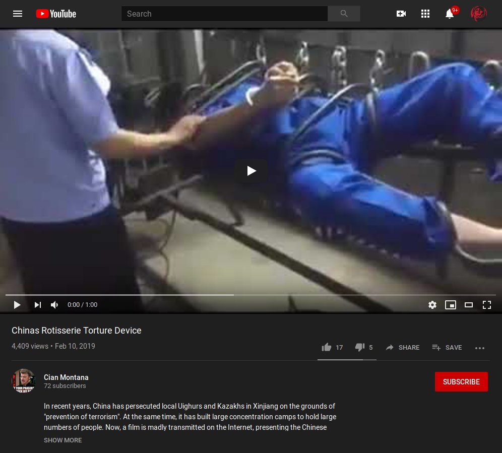 This is not a torture device being used on Muslims in a Chinese prison, it's a bondage device being demoed in an S&M club in Taiwan. A group of Taiwan journalists did a fact-check, managing to find the original video and speaking to the guy in the video:  https://tfc-taiwan.org.tw/articles/379 