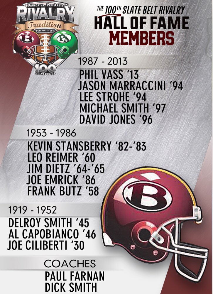 SlaterAthletics's tweet image. Bangor’s Slate Belt Classic 
Hall of Fame - Inaugural Class

🏈 Coach - 1975-1997
Coach Paul Farnan

🏈 Record Vs. Pen Argyl  16-6-1
Winningest Bangor Coach vs PA 
@BangorSlatersFB 
#Legend 
#BeatPenArgyl
