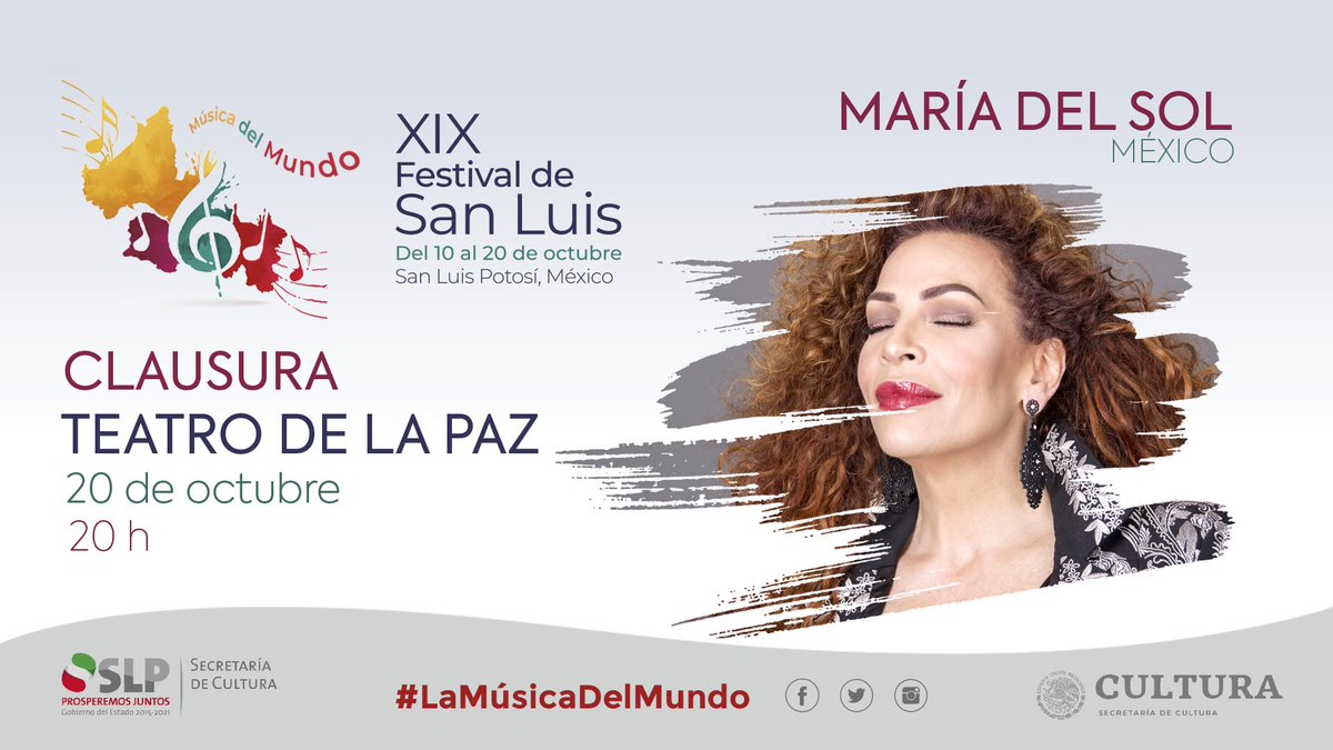 festivalsanluis's tweet photo. 🌎🎼 #AgendaFSLP2019:
📆 DOMINGO 20 DE OCTUBRE

🇲🇽 Claunodromo &amp; BaNdula
📍 Plaza de Armas
⌚ 17:00 hrs.

*CAMBIO DE SEDE*
🇲🇽 @maria_del_sol 
📍 @TeatroDLaPazSLP
⌚ 20:00 hrs. https://t.co/efMy5hiyRu