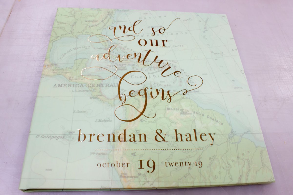 AboutThePrint's tweet photo. This wedding guest book makes us want to start our own new adventure. 🗺️ 

#map #adventurebook #weddingguestbook #goldfoil #wedding #guestbook #adventure https://t.co/PAmVI9f8L8
