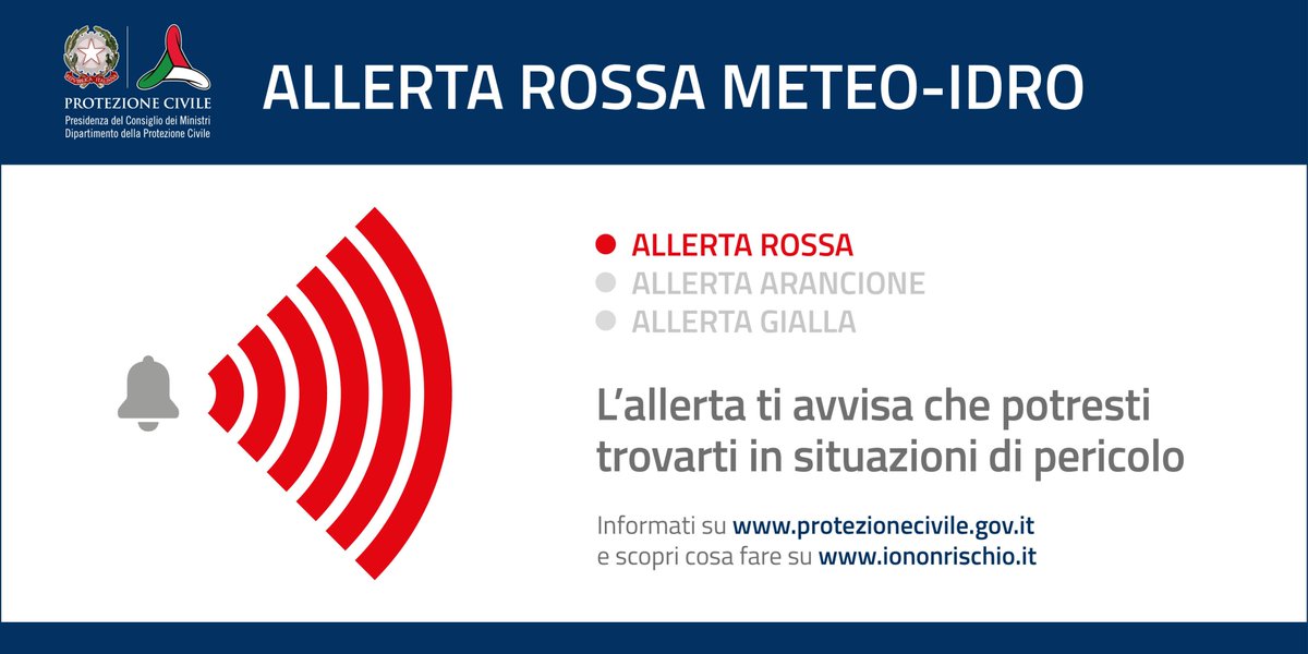 DPCgov's tweet image. 🔔 #AllertaROSSA dalla serata del 20 ottobre su Liguria centrale.
🔔 #AllertaARANCIONE su Lombardia, Piemonte, Liguria.
🔔 #AllertaGIALLA su Emilia- Romagna, Lombardia, Piemonte, Toscana e Valle d’Aosta.
⛈ Avviso meteo del #20ottobre al Nord. Leggi qui 👉 bit.ly/Allerta20_10