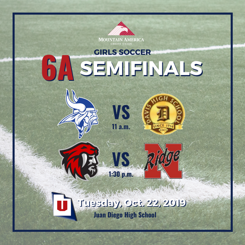 The <a href="/MountainAmerica/">Mountain America CU</a> girls soccer semifinals are set. In 6A @pghighschool faces <a href="/DavisHSSports/">DHS Sports</a> and <a href="/theCAVEMANlife/">AFHS Official</a> battles <a href="/nridgesports/">Northridge Athletics</a>. In 5A <a href="/mvhsbruins/">MVHS Bruins</a> face <a href="/SkylineHS/">Skyline High School</a> and <a href="/MapleMtnSports/">MapleMountainSports</a> duels <a href="/bvillelakers/">Bonneville High</a>. Winners advance to title games at <a href="/RioTintoStadium/">Rio Tinto Stadium</a>. #MyReasonWhy