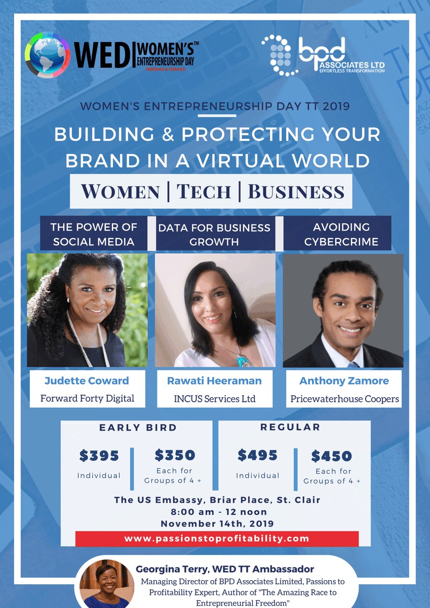 ginaterry's tweet photo. Celebrating Women Entrepreneurship Day 2019 in Trinidad and Tobago. Book now https://t.co/J15zZnENLB. #liveYOURPassion! https://t.co/joqno2BHFn