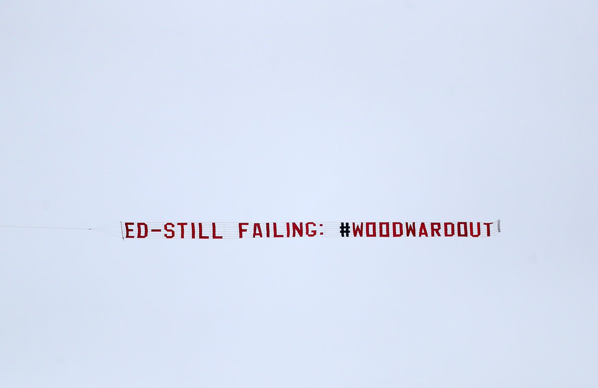 A banner flown over Old Trafford just now