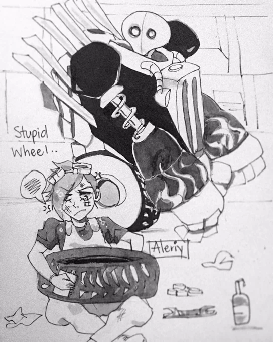[Inktober] Day 20 Tread 
Piltover Customs Blitzcrank &amp; Vi 