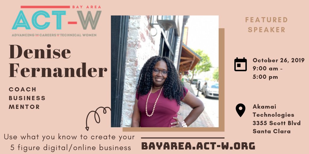 ChickTechSF's tweet image. Come check out @denisefernander, a speaker at our ACT-W Conference on October 26th! Denise is a coach/business mentor for mom entrepreneurs starting an online course business. Reserve your spot here: bayarea.act-w.org
#chicktech #womenintech #actwbayarea #girlsintech
