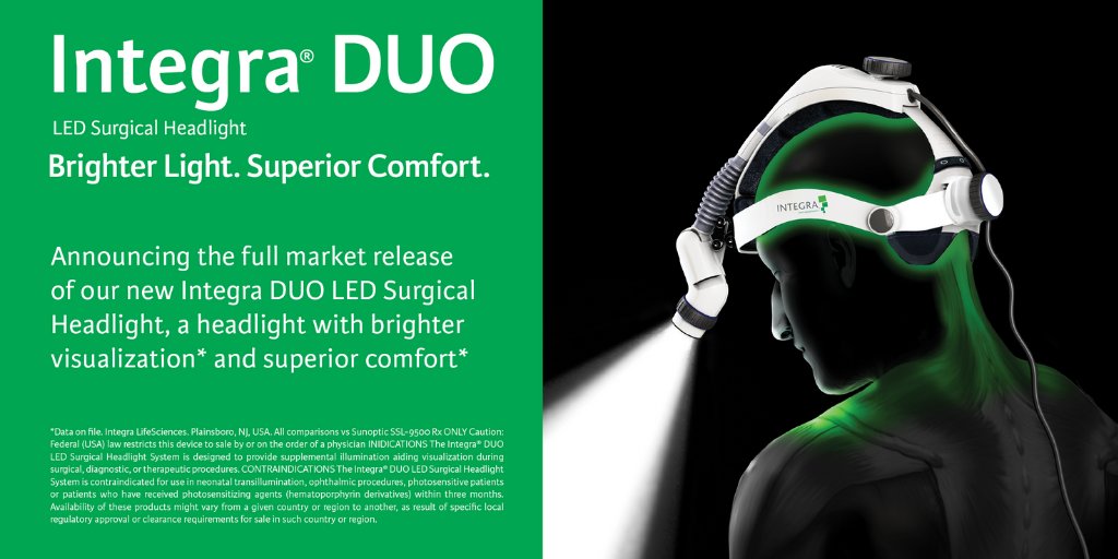 integra_life's tweet photo. Announcing the full market release of our new Integra® DUO LED Surgical Headlight available for demo at CNS Booth #700. https://t.co/coYRjS7NNl
#IntegraDUO #LimitUncertainty #DuoMore #2019CNS https://t.co/TlUeRYZrST