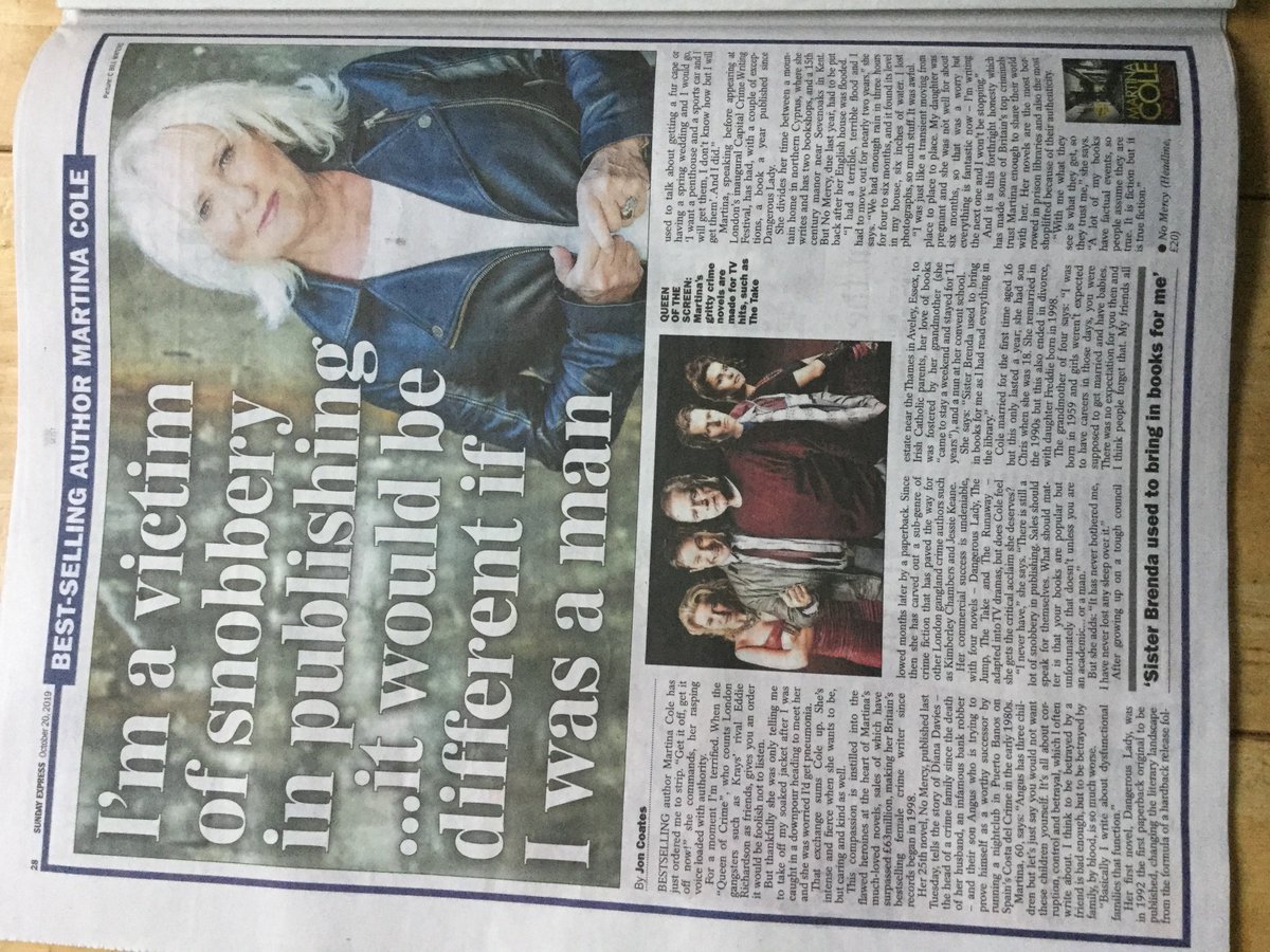 Here’s my interview with bestselling author Martina Cole <a href="/MartinaCole/">Martina Cole</a> from the inaugural Capital Crime Writing Festival in London <a href="/CapitalCrime1/">Capital Crime</a> in today’s Sunday Express, after the launch of her latest novel No Mercy last week