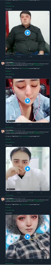 Arslan and many other accounts have been sharing videos of people on Douyin/TikTok using a crying filter to a sad song. It isn't part of any protest or movement, it's just a popular meme that Arslan and others added a false context to.