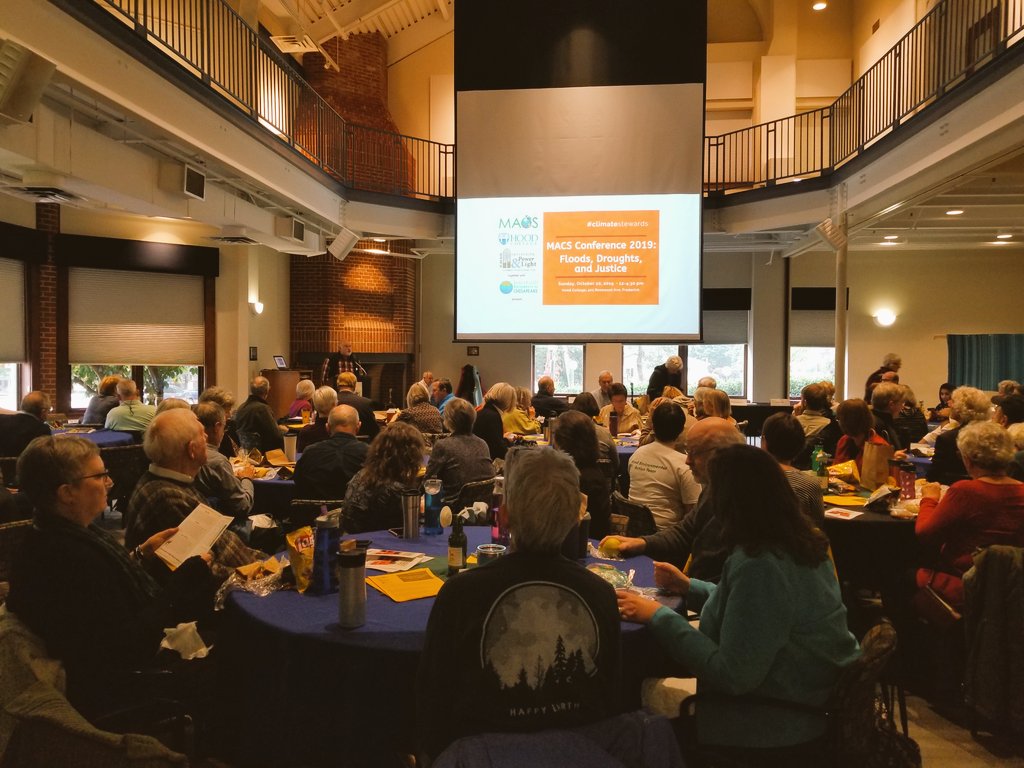 IPLdmv's tweet photo. Barb Trader (@uufrederick) opens #climatestewards conference to 100+ caring folks at @hood_college. Cindy Shubin (@rabbihersh's Beth Shalom) reads mandates to care for Creation from four faith traditions. https://t.co/Qfxl9vLN23