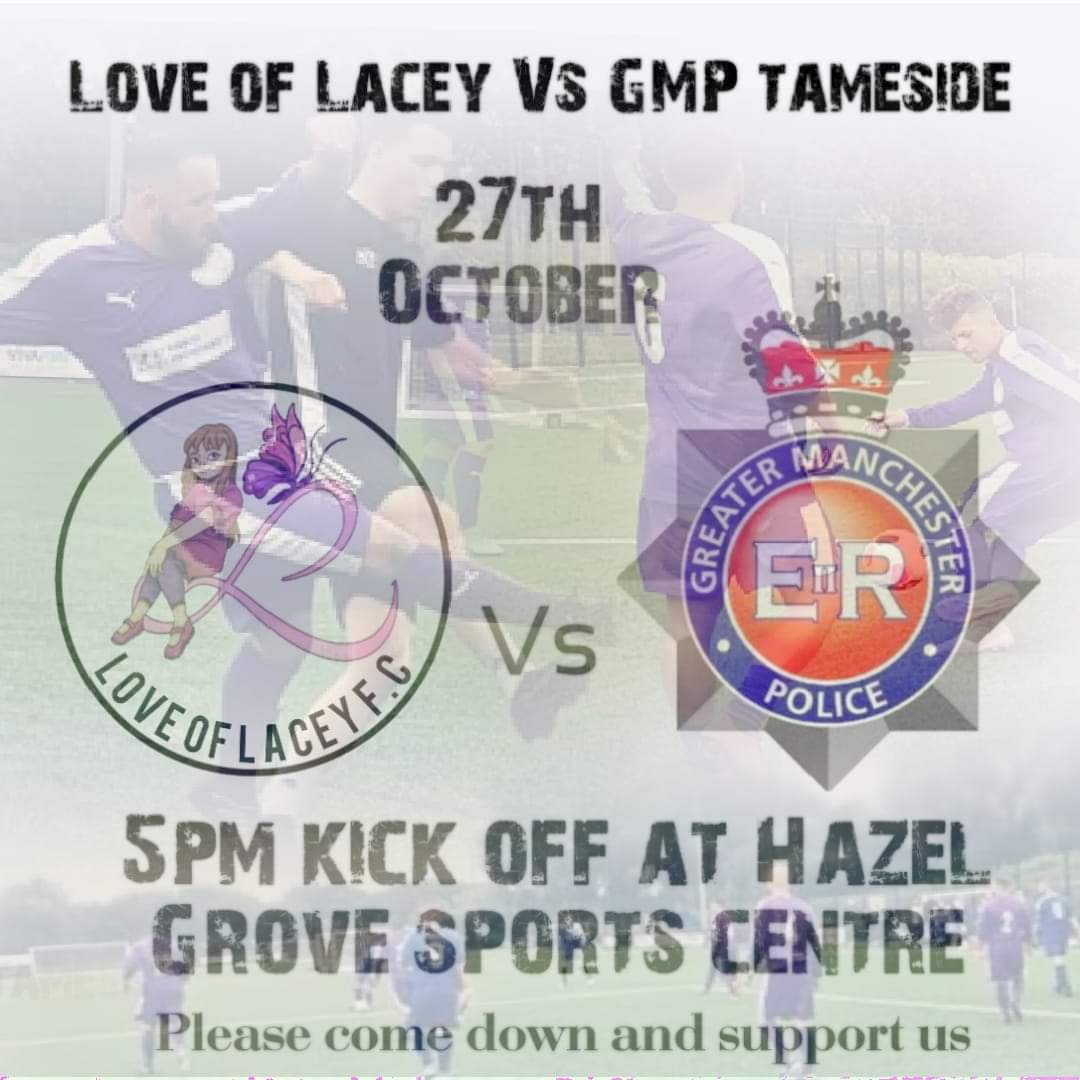 PC14398Naylor's tweet photo. So all focus is on #MUNLIV as I post this Tweet
But this time next week it will all be about @LOflacey Vs #GMPTameside, as the two teams meet in a friendly charity match at Hazel Grove Sports Centre, in aid of the #Ashton based charity
Come & support both teams & a great cause https://t.co/BkcXdlGDFY