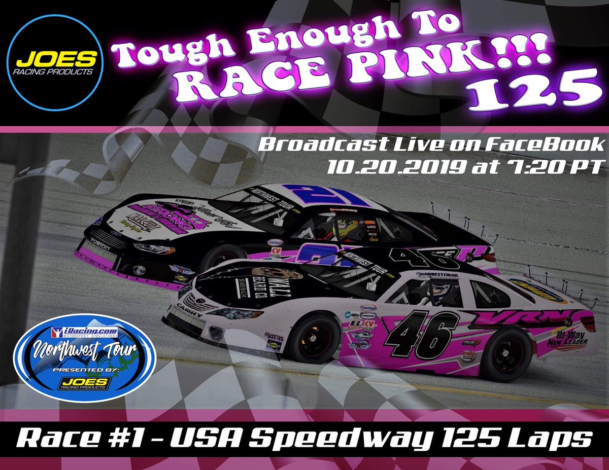 ThreeWideTV's tweet photo. The Iracing Northwest Tour kicks off season 3 this weekend at USA Speedway for the JOES Tough Enough To Race PINK 125!
 Watch live at 10:30 ET/7:30 PT

https://t.co/maCEP7Kkmp https://t.co/bzpPOQiKM8
