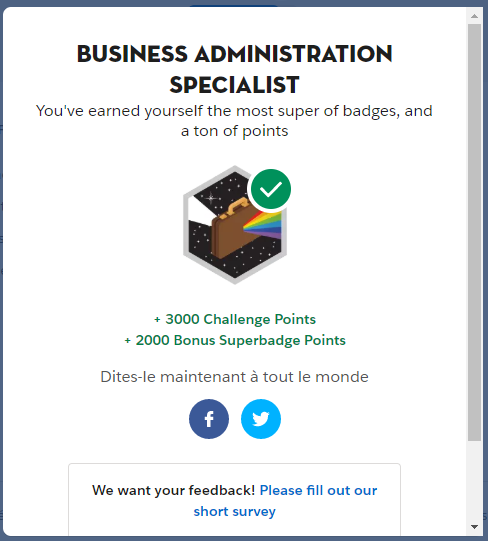 MermozMounier's tweet photo. Ohana, this happened. I jsut started fo fun. I dived right in and left my computer only after I completed the superbadge. I'm addicted. #learningjunkie #trailhead #businessadminstrationspecialist #Salesforce https://t.co/rB9eWDBkdy