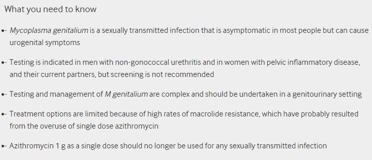 The Bmj Mycoplasma Genitalium Infection The Relative Ease By Which This Sti Develops Resistance Is Of Great Concern And Presents Challenges In Treatment Here S What Non Specialists Need To Know About