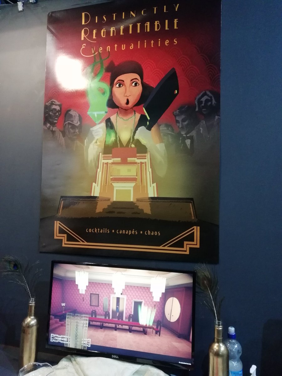 Isle_Of_Dann's tweet image. Here it is, my only tweet of #egx2019.

My game of show was a late entry, literally the last game I played. Distinctly Regrettable Eventualities.

It's a game by @DerailedJoe about entertaining dinner guests while various capers threaten to gain more attention than your hosting.