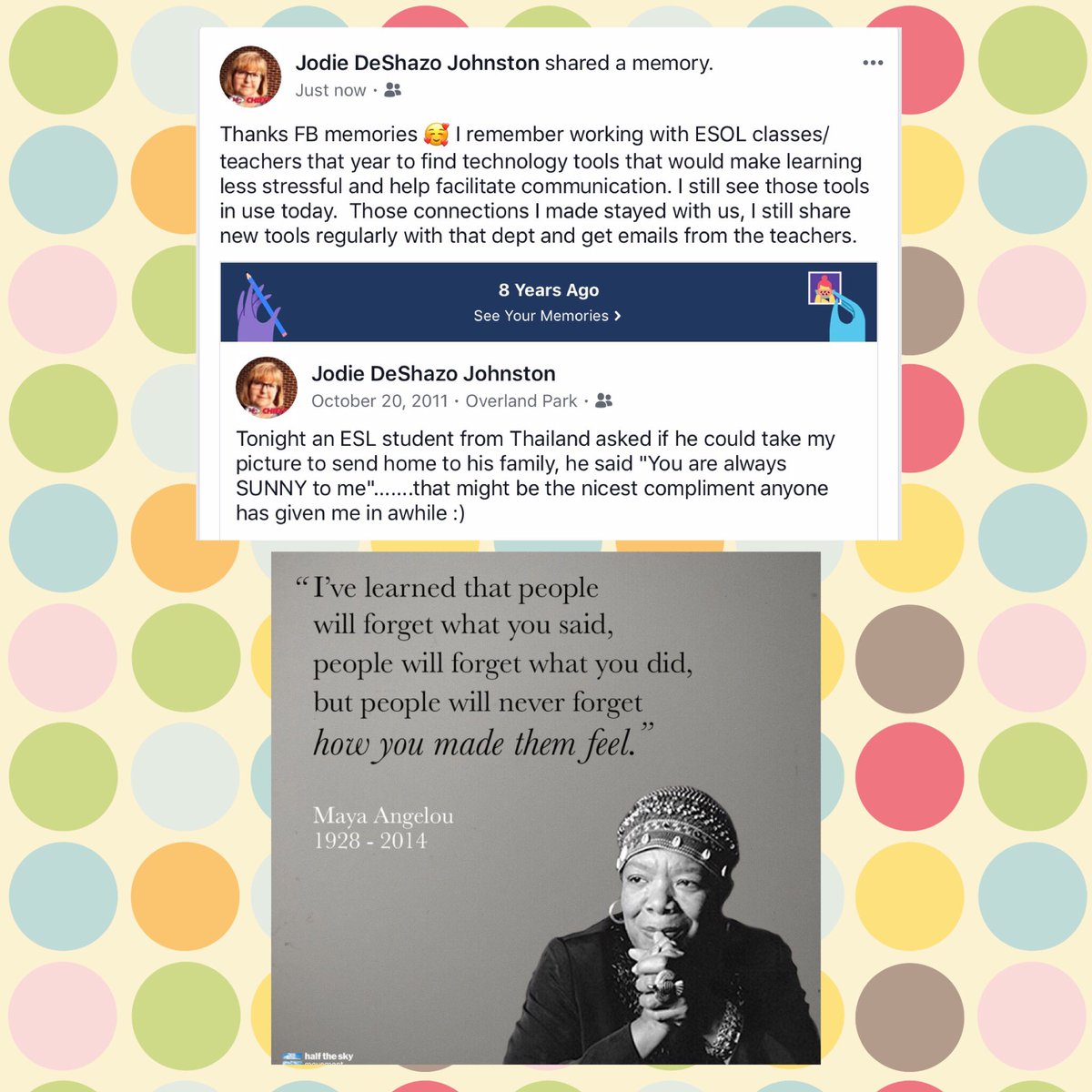 johnston_jodie's tweet photo. This old post inspires me to keep making connections, no matter how small, because it makes a difference ๐#FriendInMeBV #BV229Tech https://t.co/WNhofcSsH7