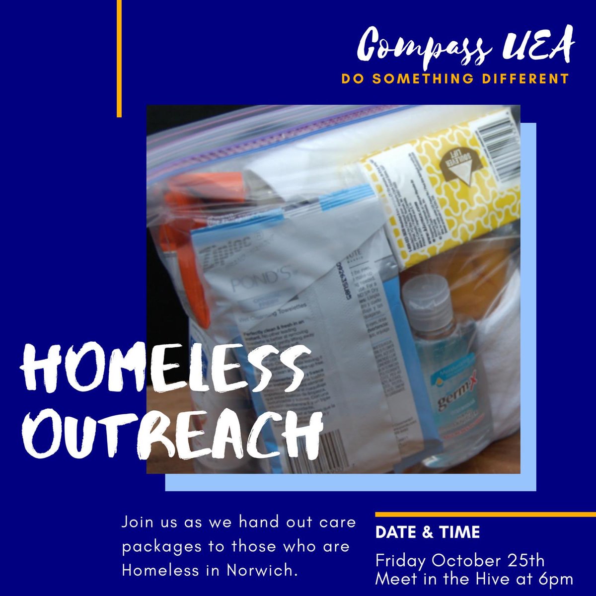 compassuea's tweet photo. Wanna try out a new activity as part of ‘Do Something Different’?

Then join us this Friday as we do one of our #RandomActOfKindness which is helping the homeless!

Meet us at 6pm in the hive this Friday if you want to take part! 😁🎉
@ueasu_dsd @ueasu_ops @UnionUEA https://t.co/b0BLQrt4RG