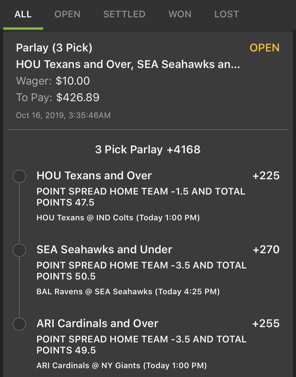 Andrewtjenks's tweet photo. Almost forgot to post my #ParlayOfTheWeek NFL Week 7 https://t.co/W9Qg1CLrqz