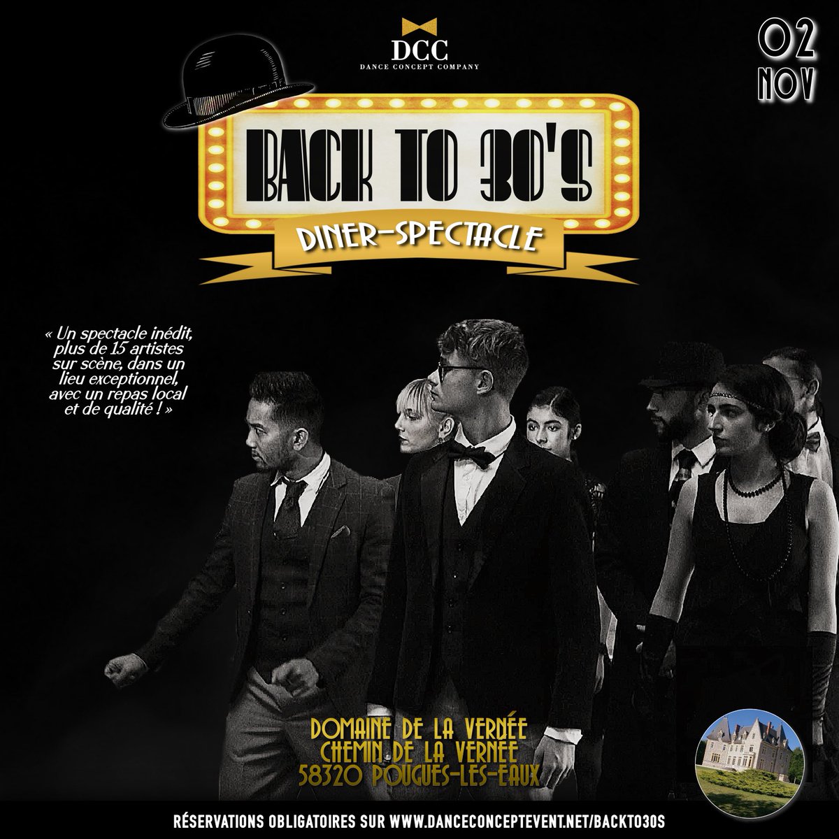 danceconceptco's tweet photo. 🎩 𝐃𝐈𝐍𝐄𝐑-𝐒𝐏𝐄𝐂𝐓𝐀𝐂𝐋𝐄 • 𝐁𝐀𝐂𝐊 𝐓𝐎 𝟑𝟎’𝐒 🎩

Pour venir à notre tout premier dîner-spectacle au sein du Domaine de la Vernée, réservez vos billets sur https://t.co/vyFh6fAlPt 🎟🔥

Dépêchez-vous, c’est dans 2 semaines seulement !

#diner #spectacle #show #danse https://t.co/P9BWBletD7