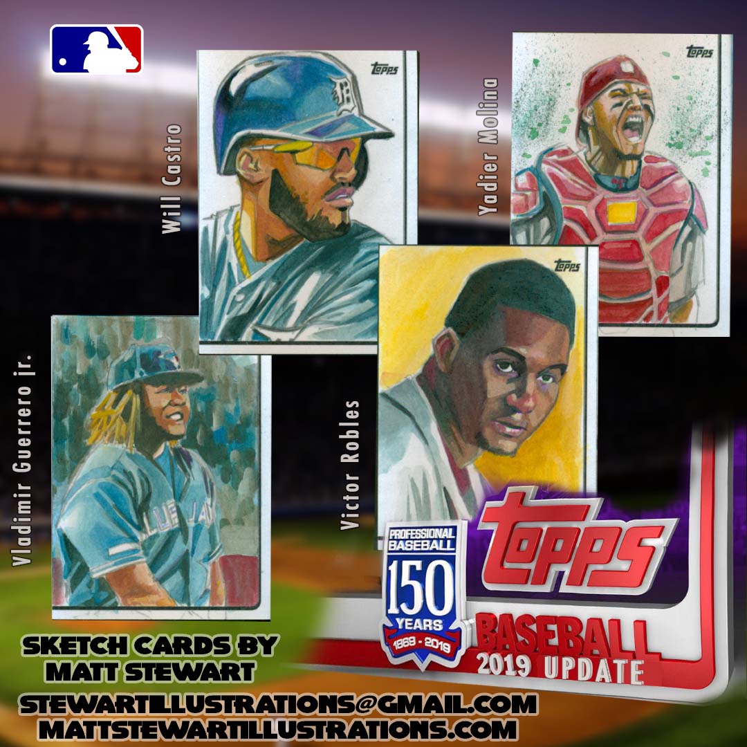 Archaeomatt's tweet image. More sketch cards I drew for the new 
@Topps 2019 #Baseball Update series! I try to hit a few players from each team but is there a particular player or team you wish I drew for the set? Let me know!
#VladimirGuerrerojr #WillCastro #VictorRobbles #YadierMolina
