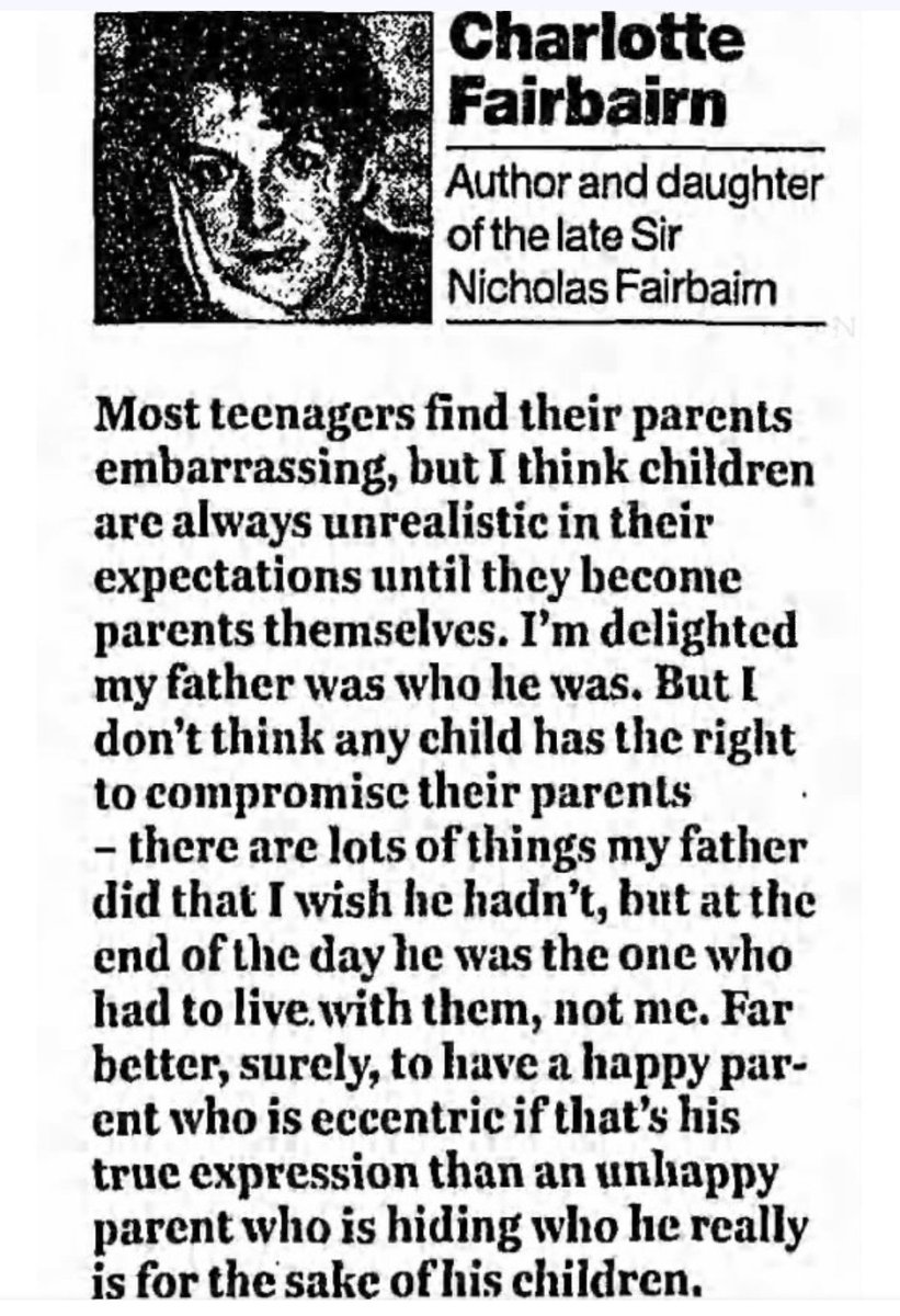 While Susie Henderson claims to have been raped by Fairbairn and her own father as a young child, Charlotte Fairbairn says: 'I am delighted my father was who he was'!