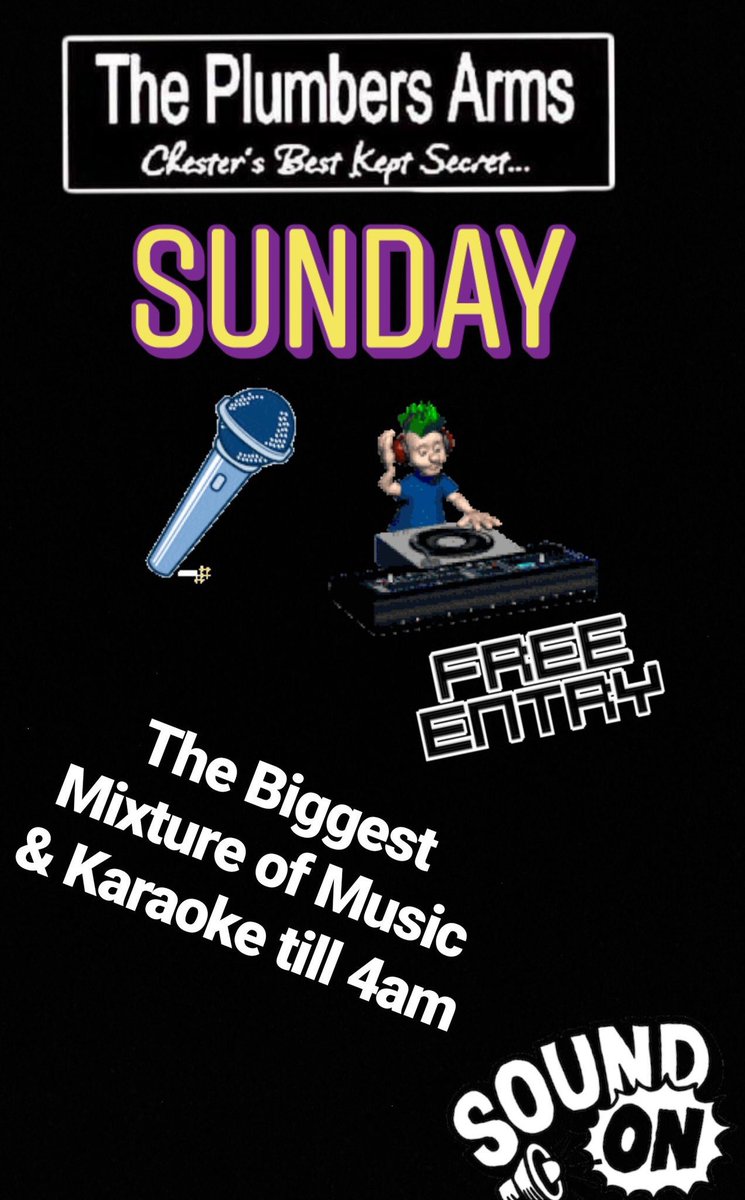 Plumbers Arms (@plumbersarms) on Twitter photo Here we go another #Sunday Late one of
Great #Music
#Karaoke
Free Entry
Best Drinks Prices
#Chester #Cheshire #Weekend <a href="/ShitChester/">12 years of Shitchester</a> <a href="/every_chester/">Everything Chester</a> <a href="/chestertweetsuk/">#chestertweets</a> <a href="/CheshireLive/">Cheshire Live</a> @Chesterwhatson Here we go another #Sunday Late one of
Great #Music
#Karaoke
Free Entry
Best Drinks Prices
#Chester #Cheshire #Weekend <a href="/ShitChester/">12 years of Shitchester</a> <a href="/every_chester/">Everything Chester</a> <a href="/chestertweetsuk/">#chestertweets</a> <a href="/CheshireLive/">Cheshire Live</a> @Chesterwhatson