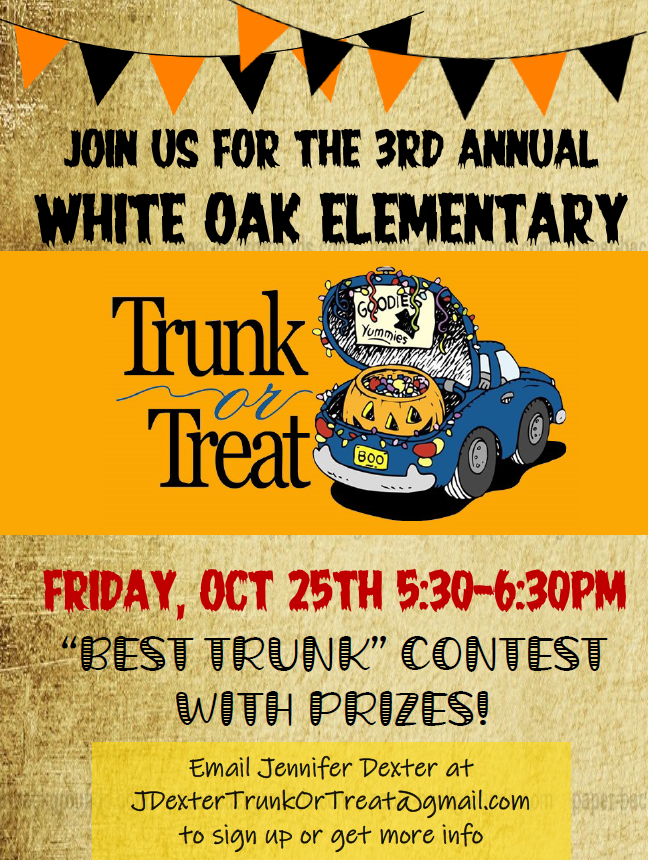 WhiteOakWildcat's tweet photo. Trunk or Treat coming this FRIDAY!! Don't miss out on the fun, Wildcats! https://t.co/2ne7EZhMdc