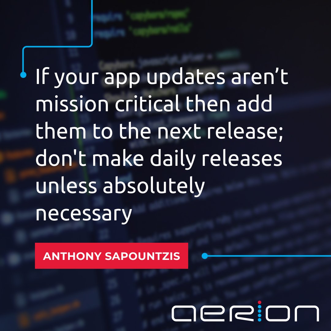 aerionTech's tweet photo. If your app updates aren’t mission critical then add them to the next release; don't make daily releases unless absolutely necessary
 #app #quote #quoteoftheday #agile #scrum #mobil #bug #release #devops #jenkins #continualIntegration #ci https://t.co/6ZecE9GG2I