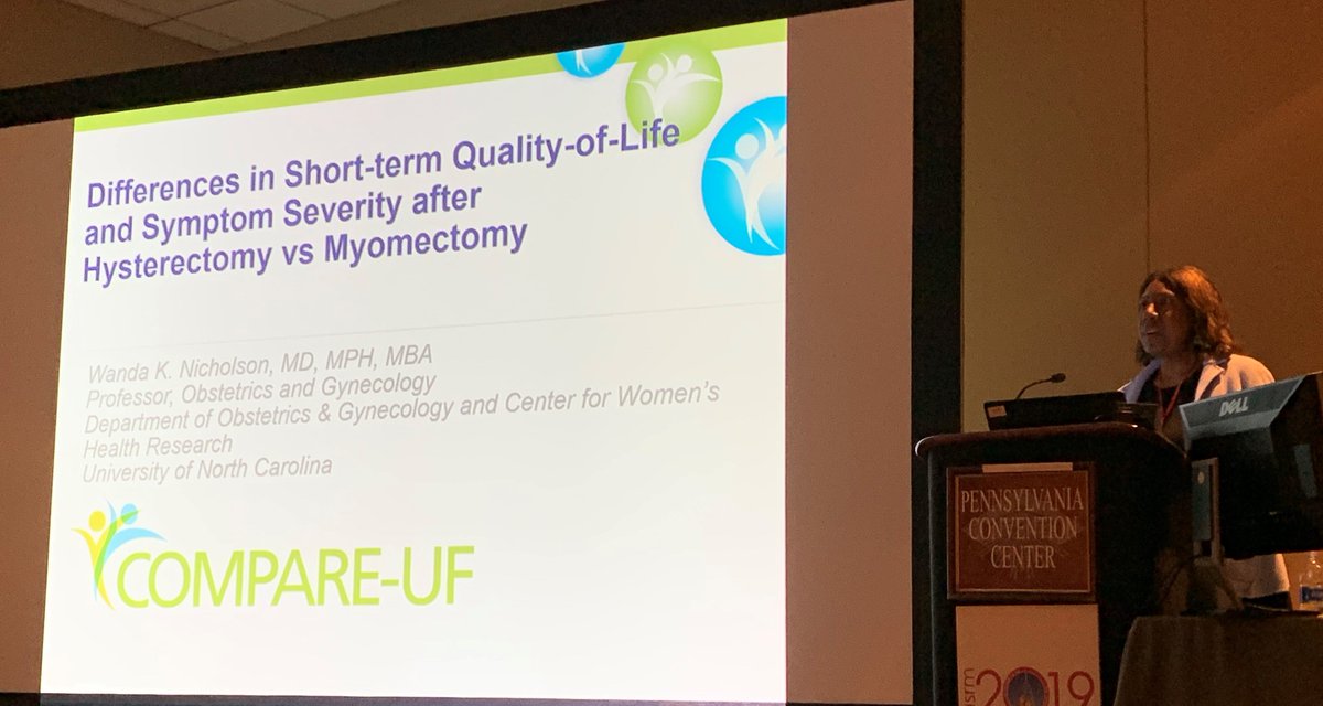 wnicholsonobgyn's tweet image. Had a great time presenting findings from the COMPARE-UF study with colleagues Ebbie Stewart, Sateria Venable, and Evan Myers. (ncbi.nlm.nih.gov/pubmed/31306318). #asrm2019 @UNCOBGYN @FibroidFoun @MayoFibroids @WeCan_WearWhite