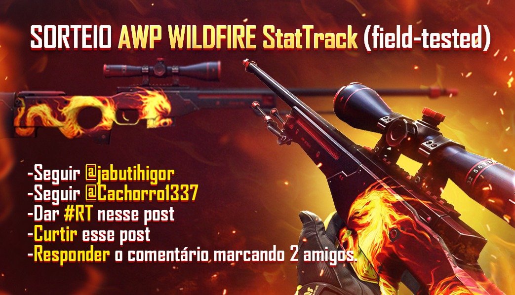 Cachorro1337's tweet image. 🔥 SORTEIO AWP WILDFIRE StatTrack (field_tested) 🔥

Para participar: 
• Siga meu perfil @cachorro1337
• Siga @jabutihigor

• Dar #LIKE ❤ &amp;amp; #RT 🔁 nesse tweet
• Marcar 2 amigos

Resultado em 15 dias! Não perca a oportunidade de levar essa nova Awp espetacular....