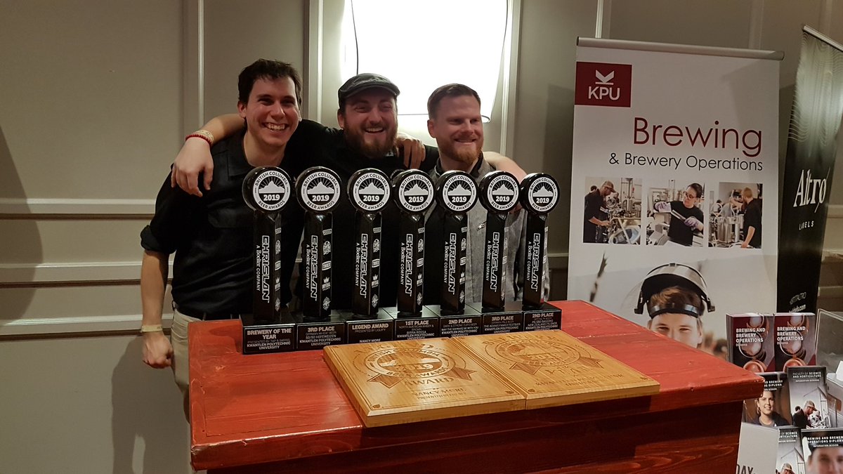 KPUBrew's tweet photo. What a night at the @BCBeerAwards last night!! If you haven't heard, KPU Brewing won five awards and BREWERY OF THE YEAR!!! We are beyond excited and can't wait to share with all of our students and alumni!

CONGRATS to all the winners last night! 🍻 😁

#BCBA #KPUBrew @KwantlenU https://t.co/CB4HlKgLCL
