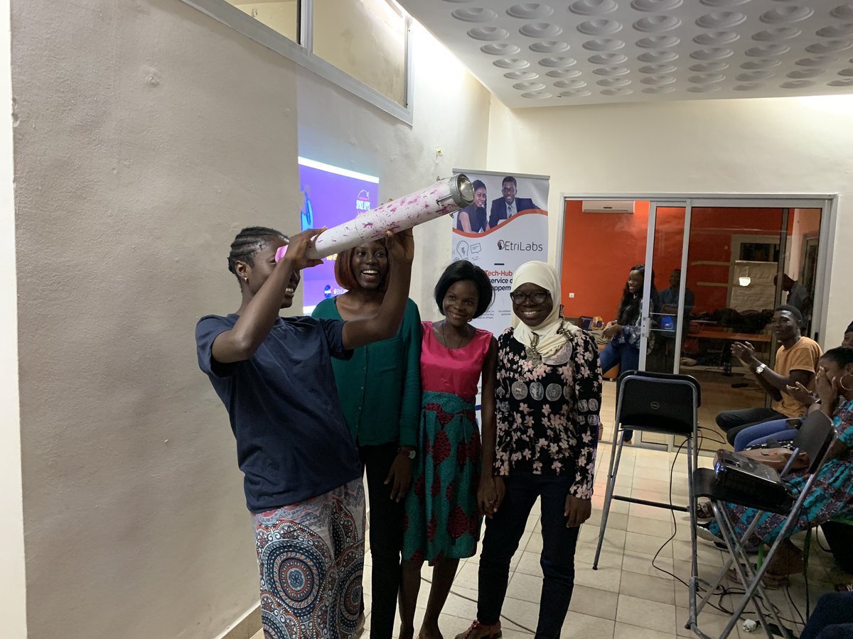 SenamBeheton's tweet photo. So proud of the ecosystem @EtriLabs has been building for 10 years now in #Benin. Don’t wish for girls in tech, build the pipeline! These pics were NOT taken at a women in tech event, but at the #spaceappschallenge open to ALL! 🚀🇧🇯✊🏿BTW, winning team is 100% women! https://t.co/Zof3bA1bFj