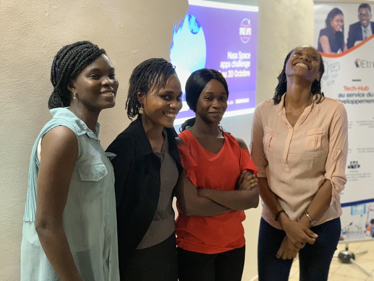 SenamBeheton's tweet photo. So proud of the ecosystem @EtriLabs has been building for 10 years now in #Benin. Don’t wish for girls in tech, build the pipeline! These pics were NOT taken at a women in tech event, but at the #spaceappschallenge open to ALL! 🚀🇧🇯✊🏿BTW, winning team is 100% women! https://t.co/Zof3bA1bFj