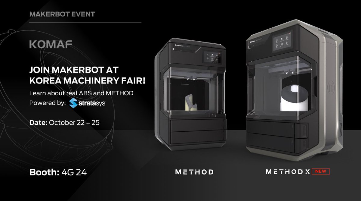 makerbot's tweet photo. MakerBot will be at #KOMAF! Learn all about printing industrial grade parts with real ABS! Come by our booth #4G24 and see the METHOD series #makerbot #3Dprinting #innovation https://t.co/vWEEDqDKN5
