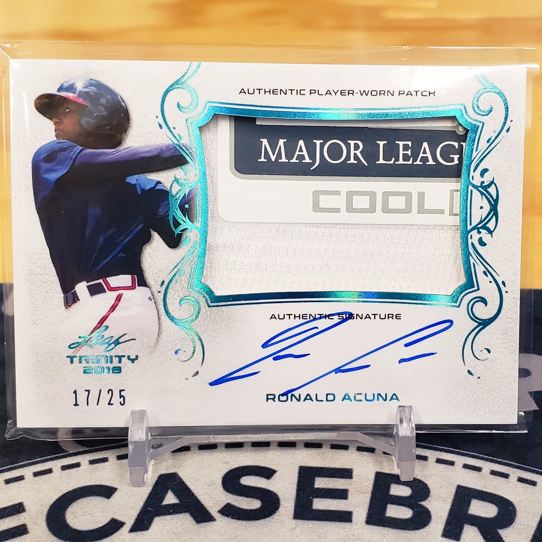 LiveCaseBreak's tweet image. Acuna #patchauto /25 from our weekly Thursday night Rookie Prospect Baseball breaks! #collectbaseballcards #leafbaseball #ronaldacuna #ronaldacunacards #braves