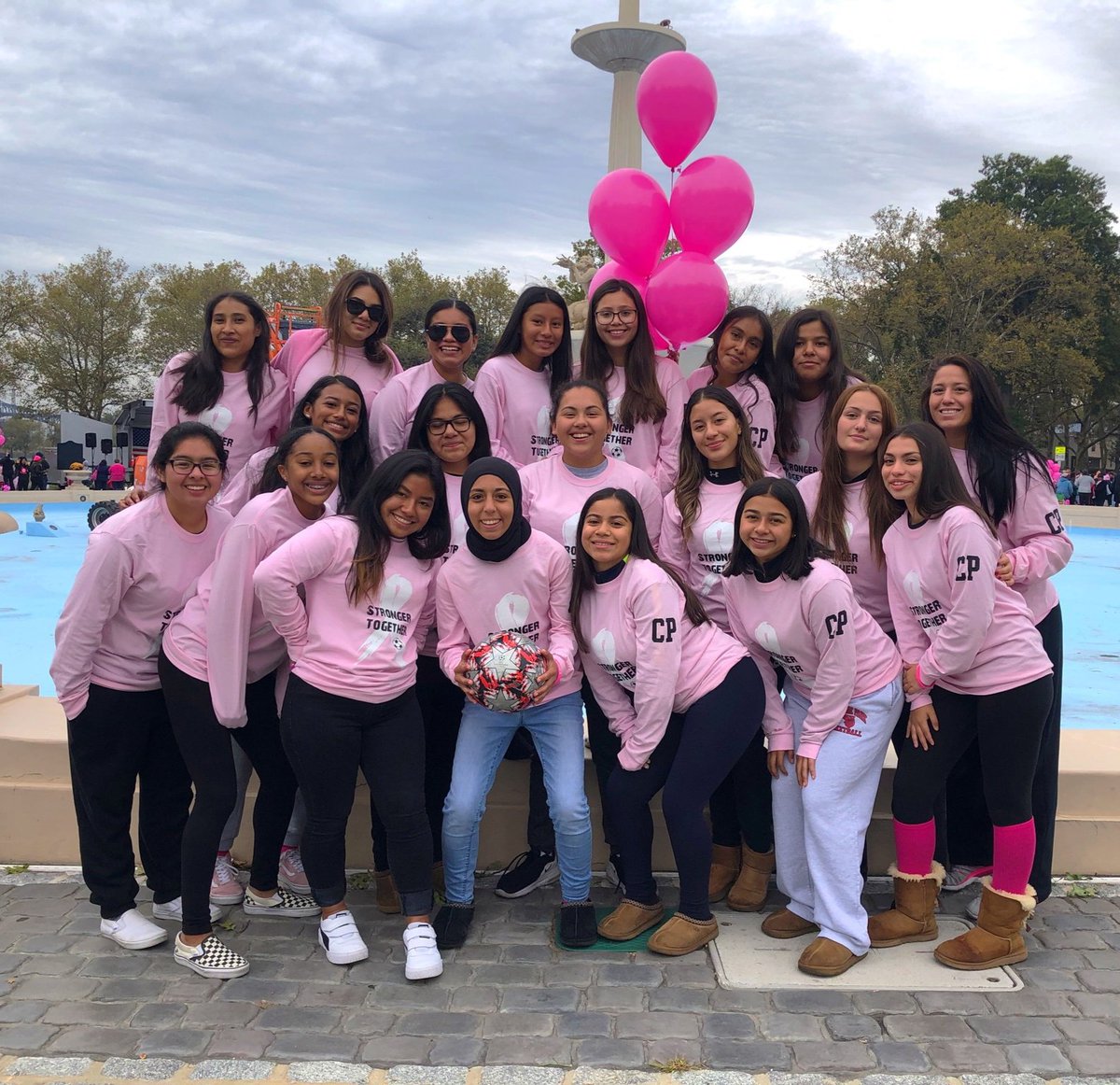 Proud of our #GirlsSoccer team for representing the #RedRaiders at the #MakingStridesAgainstBreastCancer walk in #JerseyCity today! #BreastCancerAwarenessMonth