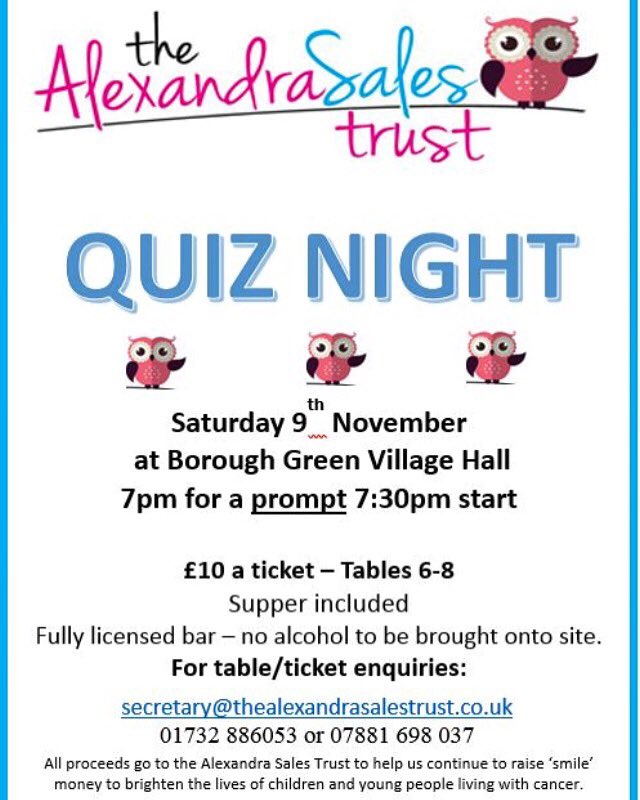 ASalestrust's tweet photo. Thanks to everyone who is coming along to our quiz night next month! Just 7 tables left! So gather a team and contact us to book your table and help us raise funds for children living with cancer #quiznight #communitysupport https://t.co/7DtbJVEDis
