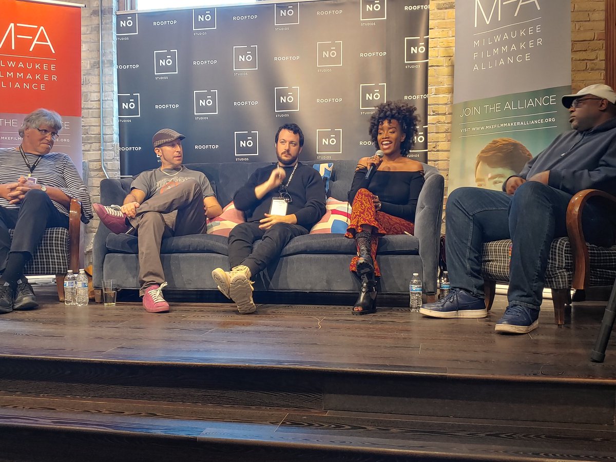 mkefilm's tweet photo. Our full panel of guests! @MarkieMilwaukee subject Markie Wenzel and director Matt Kliegman, @17BlocksFilm director @DavyRothbart, JEZEBEL star @Tiffany_Tenille, and #TRUTH director Charles Murray! https://t.co/haagorOYwT