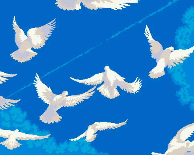 Pigeons and contrails?️
ハトとひこうき雲?️

#pixelart #ドット絵 #pixel_dailies  #pigeon  
@Pixel_Dailies 