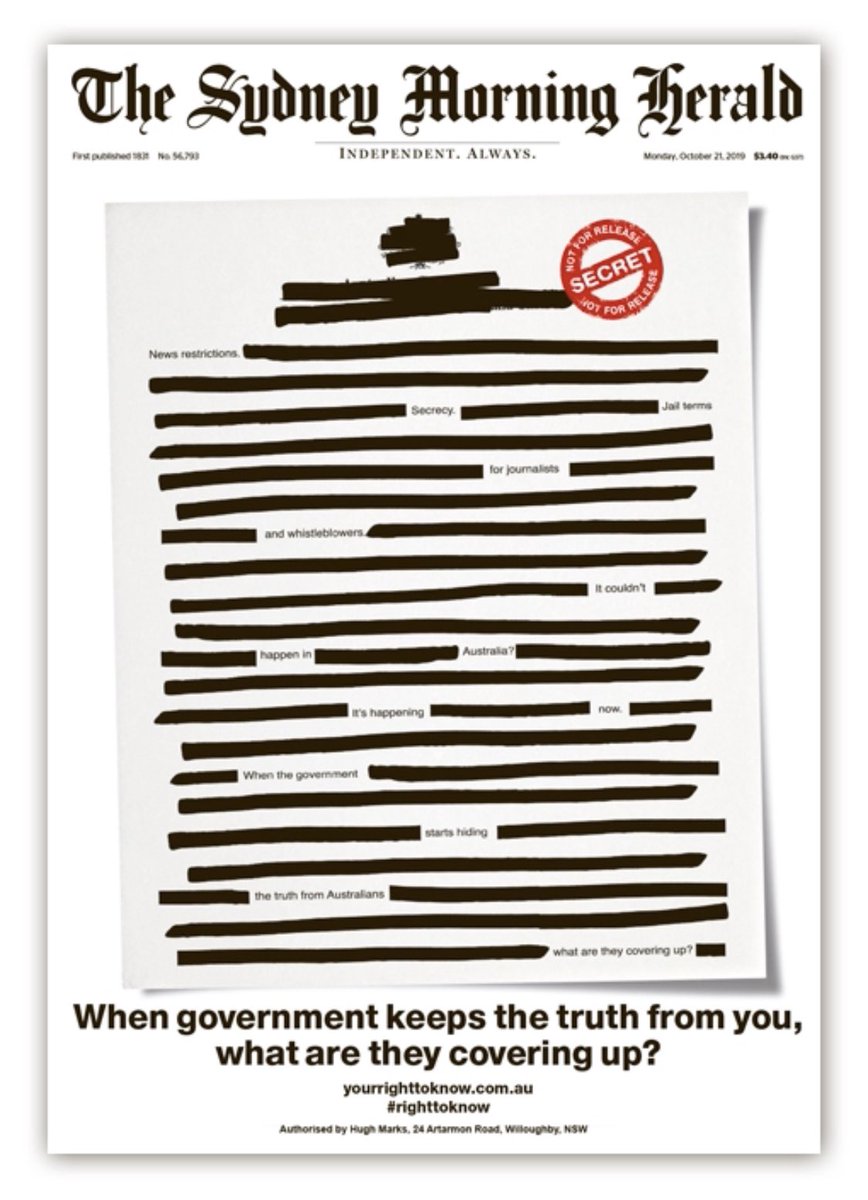 This is not a campaign for journalists - it’s for Australia’s democracy. smh.com.au/politics/feder… <a href="/smh/">The Sydney Morning Herald</a> #YourRightToKnow #PressFreedom #righttoknow